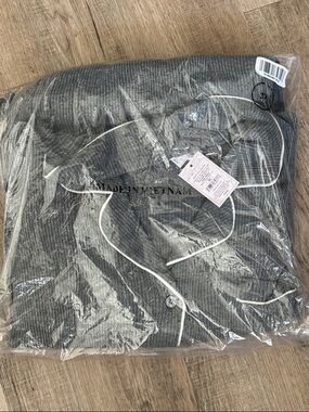 Auden Gray Ribbed Pajama Top with White Piping